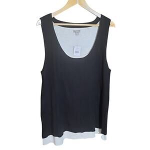 J. Jill Black And Ivory Linen Blend Lagenlook Tank Top NWT Size XL